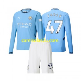 Camisolas de futebol Manchester City Phil Foden 47 Criança Equipamento Principal 2024/25 Manga Comprida